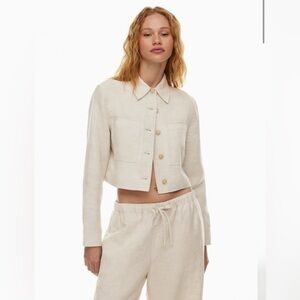 Aritzia Wilfred CruiseLinen™ Little Cropped Button Jacket Cream Oat XXS Runs Big